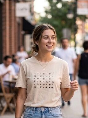 Calvin Klein Cream Tee with Raised faux leather Black Logos